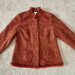 Chicos Orange Tweed Blazer Jacket Pumpkin Spice Size 10/12 (Chico’s 2)